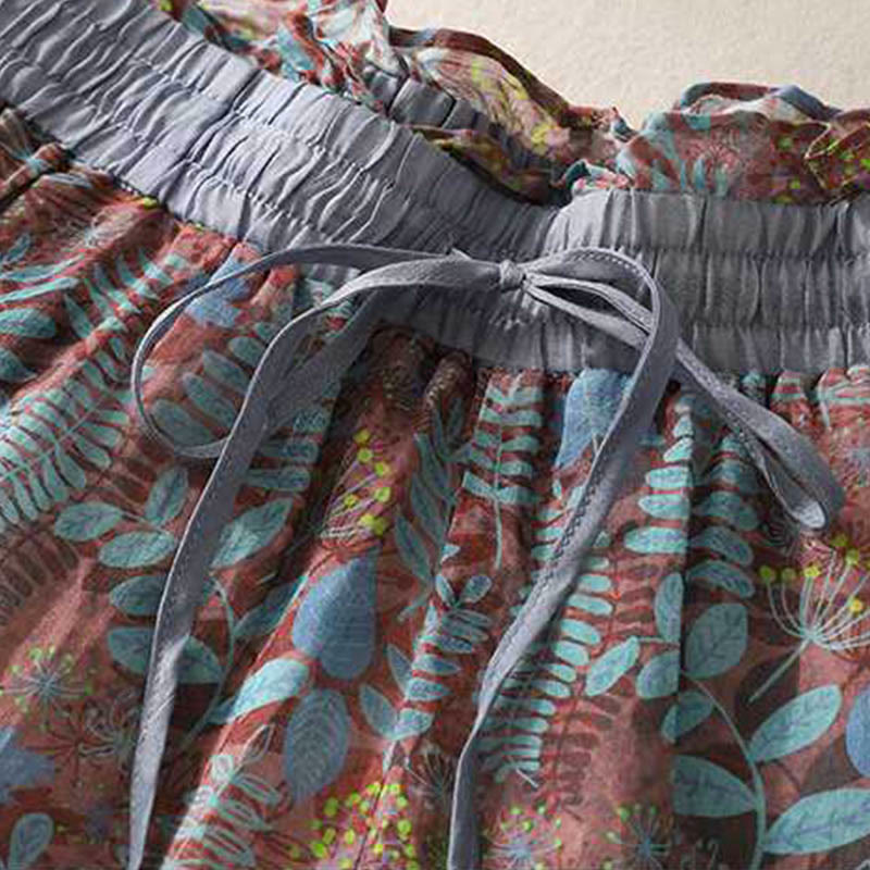 Buddha Stones夏 レディース ブルー リーフ 植物 ポケット付きパンツ - image 2