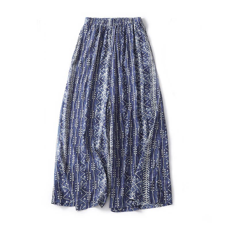 Buddha Stonesブルーストライププリント コットンリネン ワイドレッグパンツ ポケット付き - image 2