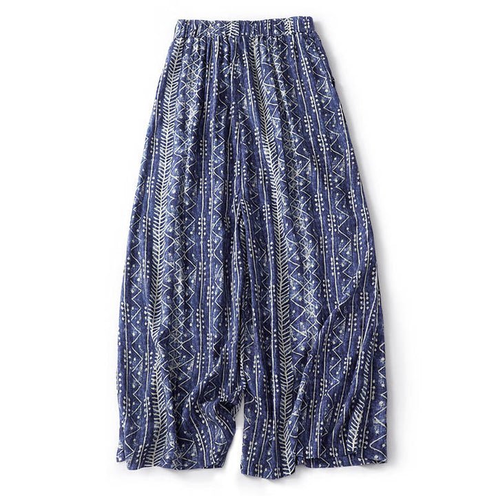 Buddha Stonesブルーストライププリント コットンリネン ワイドレッグパンツ ポケット付き - image 12