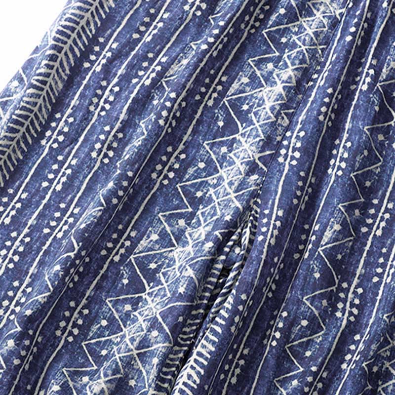 Buddha Stonesブルーストライププリント コットンリネン ワイドレッグパンツ ポケット付き - image 7