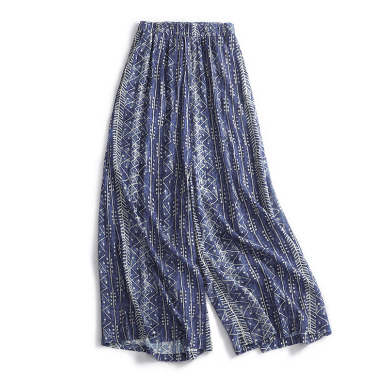 Buddha Stonesブルーストライププリント コットンリネン ワイドレッグパンツ ポケット付き - US8-10，UK/AU12-14，EU40-42 (2XL) - image 1