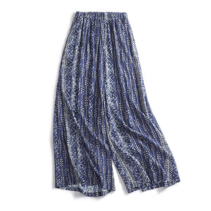 Buddha Stonesブルーストライププリント コットンリネン ワイドレッグパンツ ポケット付き - US8-10，UK/AU12-14，EU40-42 (2XL) - image 1