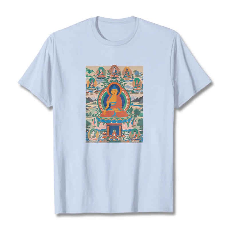Buddha Stones薬師如来経典をアートに昇華させたTシャツ - ライトシアン - 2XL - image 9