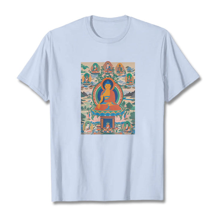 Buddha Stones薬師如来経典をアートに昇華させたTシャツ - ライトシアン - 2XL - image 9
