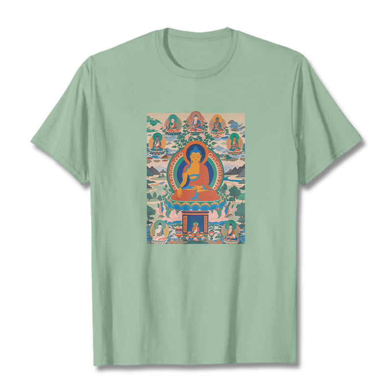 Buddha Stones薬師如来経典をアートに昇華させたTシャツ - 淡い緑色 - 2XL - image 14