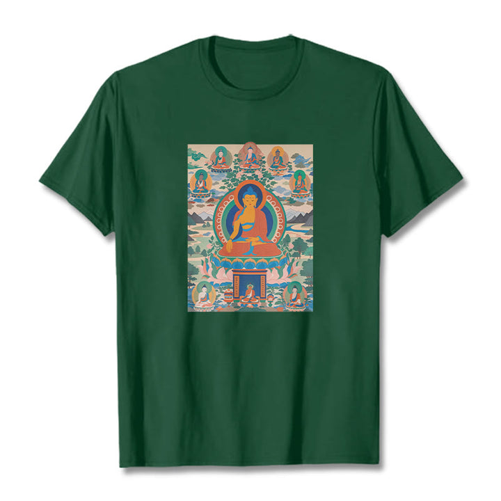 Buddha Stones薬師如来経典をアートに昇華させたTシャツ - フォレストグリーン - 2XL - image 4