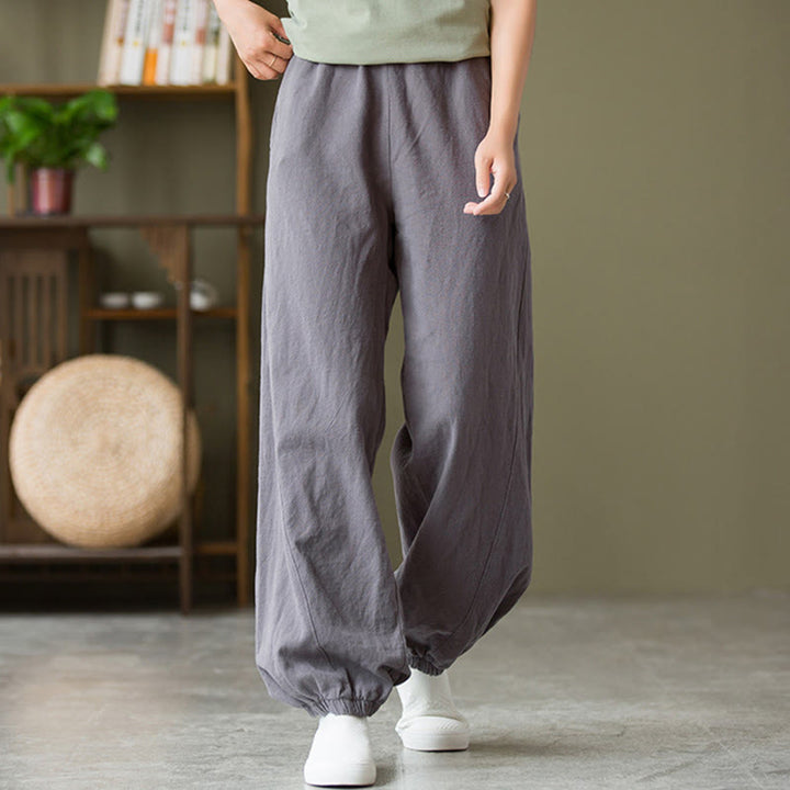 Buddha Stones無地ラミーリネンコットンパンツ ポケット付き - ダークグレー - US4、 UK/AU8、 EU36 (L) - image 1