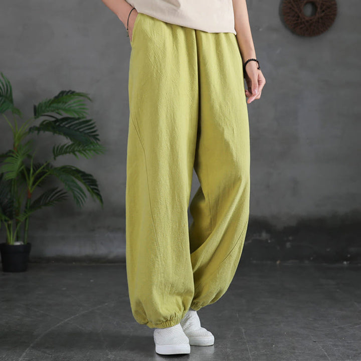 Buddha Stones無地ラミーリネンコットンパンツ ポケット付き - 黄緑 - US4、 UK/AU8、 EU36 (L) - image 16