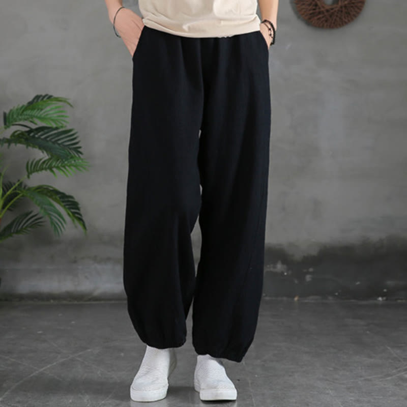Buddha Stones無地ラミーリネンコットンパンツ ポケット付き - 黒 - US6、 UK/AU10、 EU38 (L) - image 34