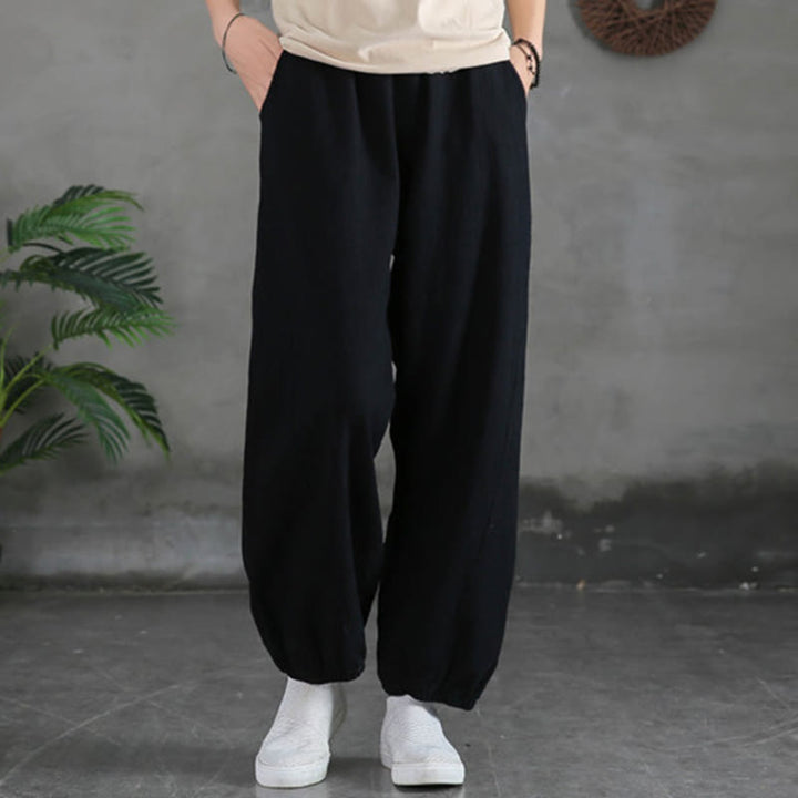 Buddha Stones無地ラミーリネンコットンパンツ ポケット付き - 黒 - US6、 UK/AU10、 EU38 (L) - image 34