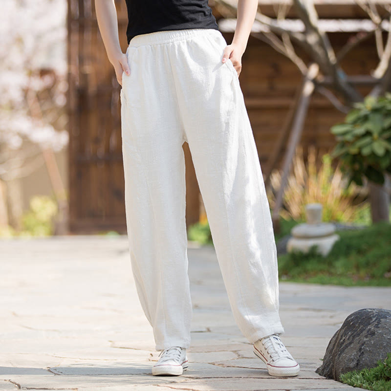 Buddha Stonesカジュアル ラミー リネン コットン ヨガパンツ ポケット付き - 白 - US4、 UK/AU8、 EU36 (L) - image 8