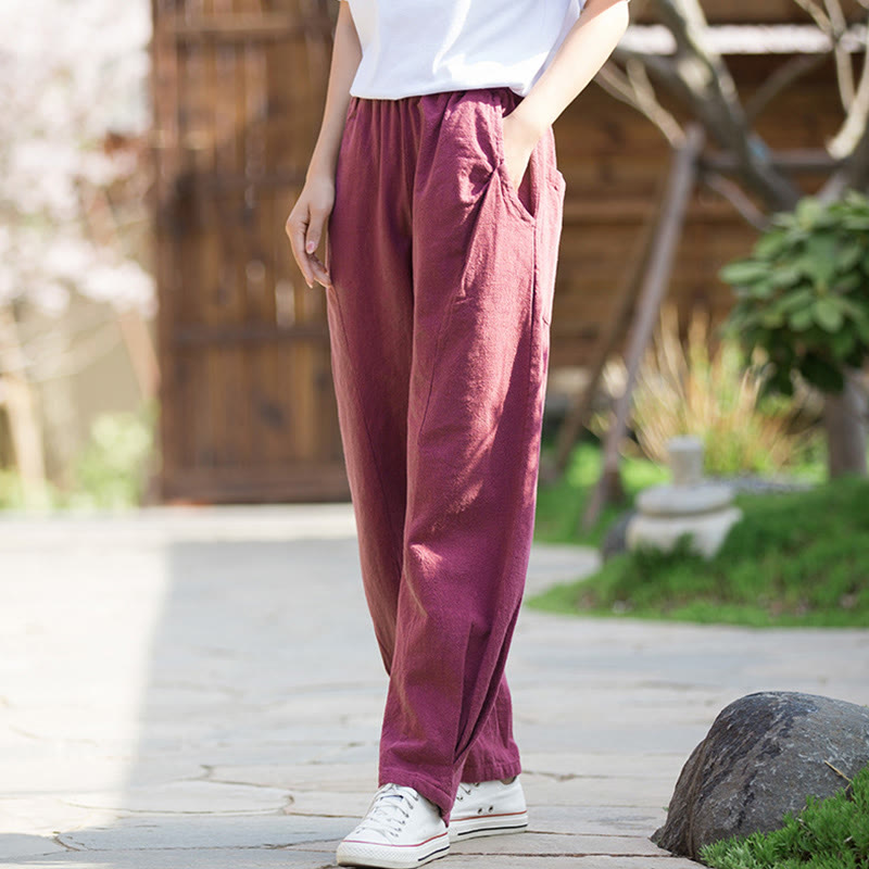 Buddha Stonesカジュアル ラミー リネン コットン ヨガパンツ ポケット付き - ペールバイオレットレッド - US4、 UK/AU8、 EU36 (L) - image 14