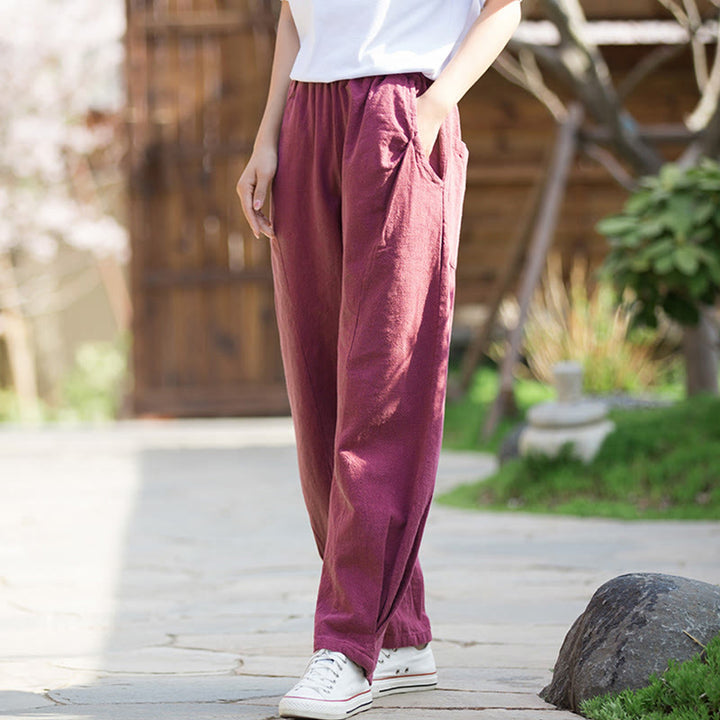 Buddha Stonesカジュアル ラミー リネン コットン ヨガパンツ ポケット付き - ペールバイオレットレッド - US4、 UK/AU8、 EU36 (L) - image 14
