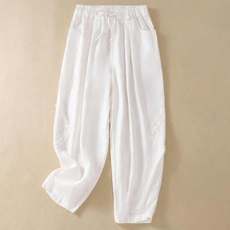 Buddha Stones夏用 レディース ドローストリング ハーレムパンツ ポケット付き - 白 - US8-10，UK/AU12-14，EU40-42 (2XL) - image 4