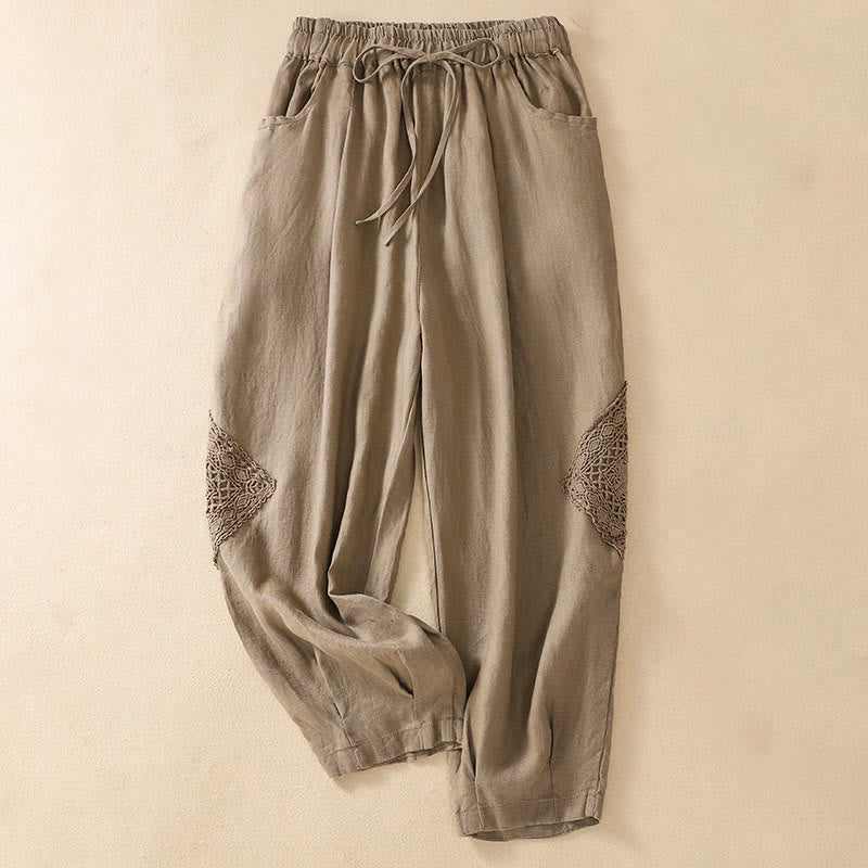 Buddha Stones レディース 夏用 コットン ハーレムパンツ ウエスト紐付き ポケットあり - タン - US8-10，UK/AU12-14，EU40-42 (2XL) - image 1