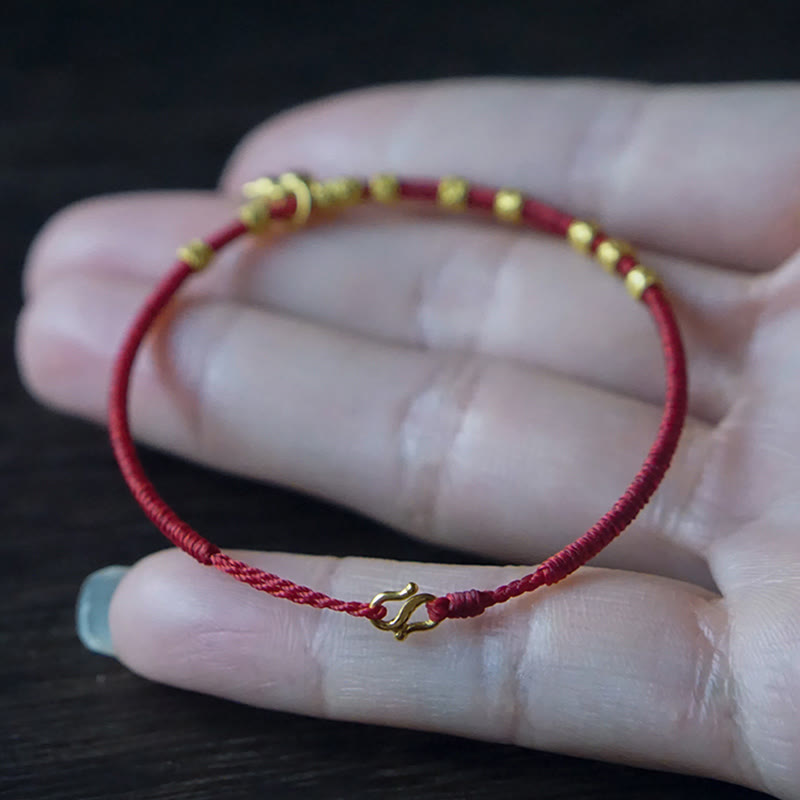 Buddha Stones999ゴールドの小さなひょうたんチャーム手作りの幸運の強さロープブレスレット