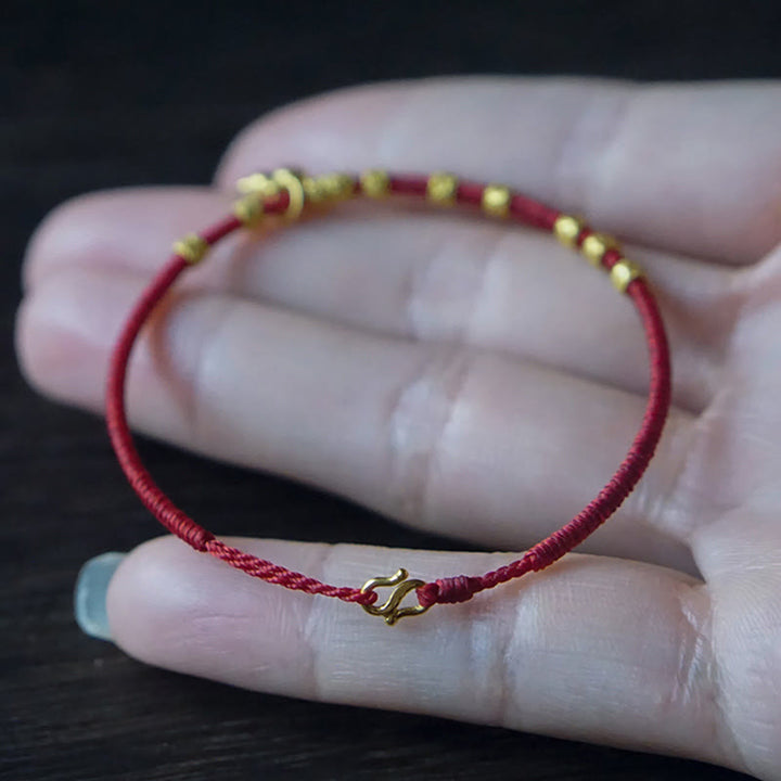Buddha Stones999ゴールドの小さなひょうたんチャーム手作りの幸運の強さロープブレスレット
