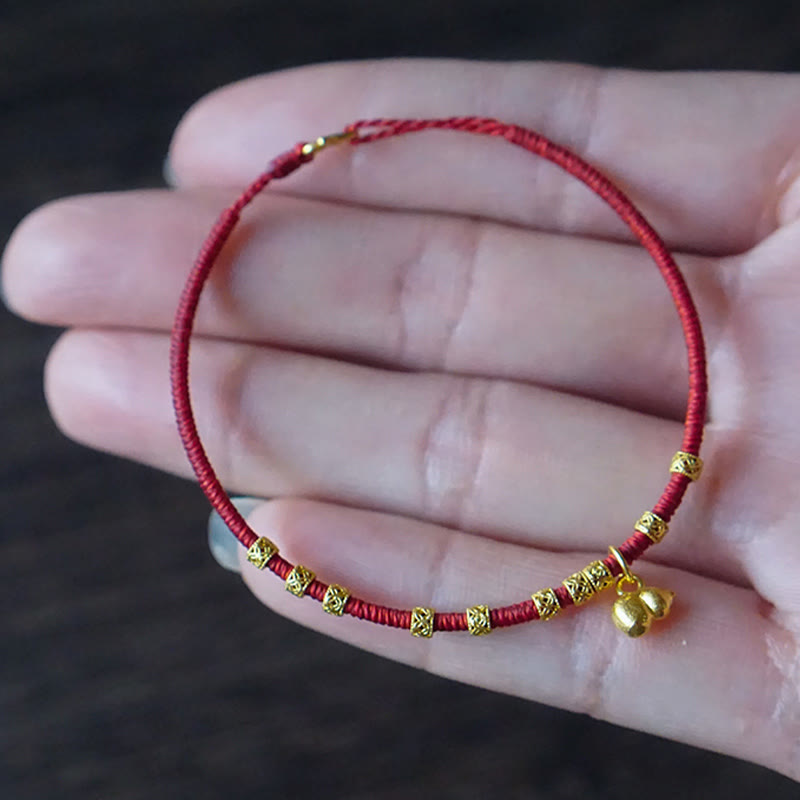 Buddha Stones999ゴールドの小さなひょうたんチャーム手作りの幸運の強さロープブレスレット