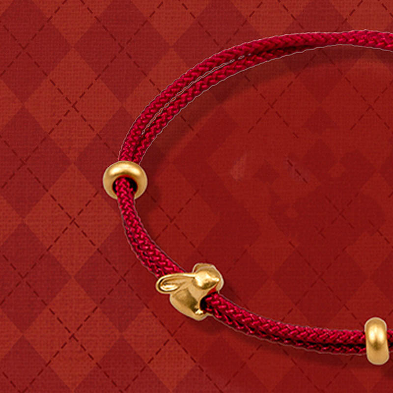 Buddha Stones999ゴールド 小さな幸運のウサギとキンモクセイのデザイン 手作りの幸運編みロープブレスレット - image 2