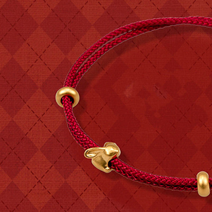 Buddha Stones999ゴールド 小さな幸運のウサギとキンモクセイのデザイン 手作りの幸運編みロープブレスレット - image 2