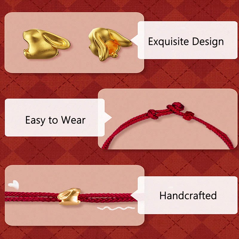 Buddha Stones999ゴールド 小さな幸運のウサギとキンモクセイのデザイン 手作りの幸運編みロープブレスレット - image 5