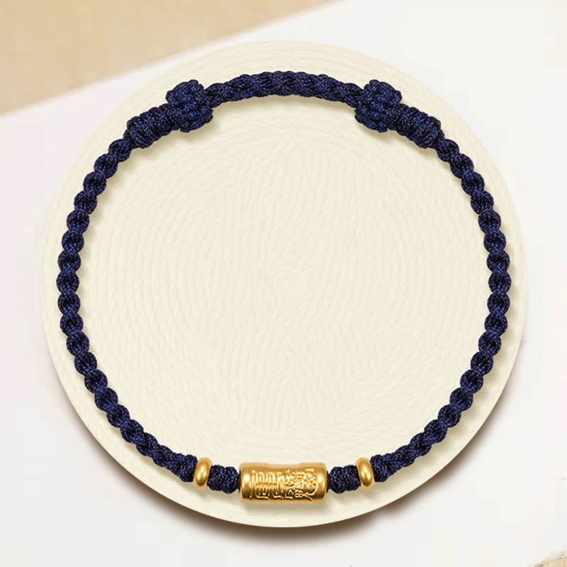 Buddha Stones999ゴールド 幸運のお守り 彫刻デザイン ハンドメイド 強度 編みロープブレスレット