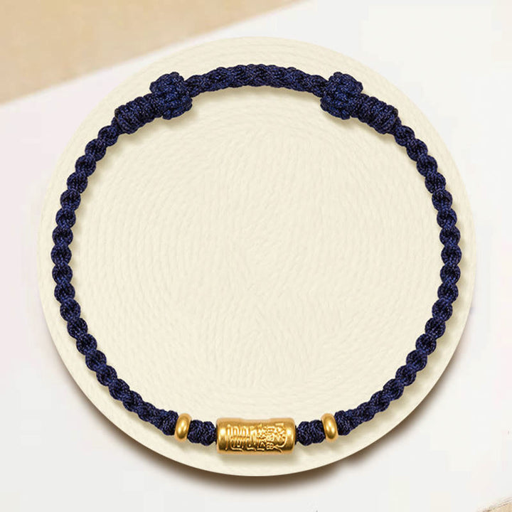 Buddha Stones999ゴールド 幸運のお守り 彫刻デザイン ハンドメイド 強度 編みロープブレスレット