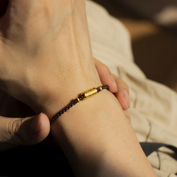 Buddha Stones999ゴールド 幸運のお守り 彫刻デザイン ハンドメイド 強度 編みロープブレスレット - ブラウン（ゴールド 約0.68g） - 21cm - image 12