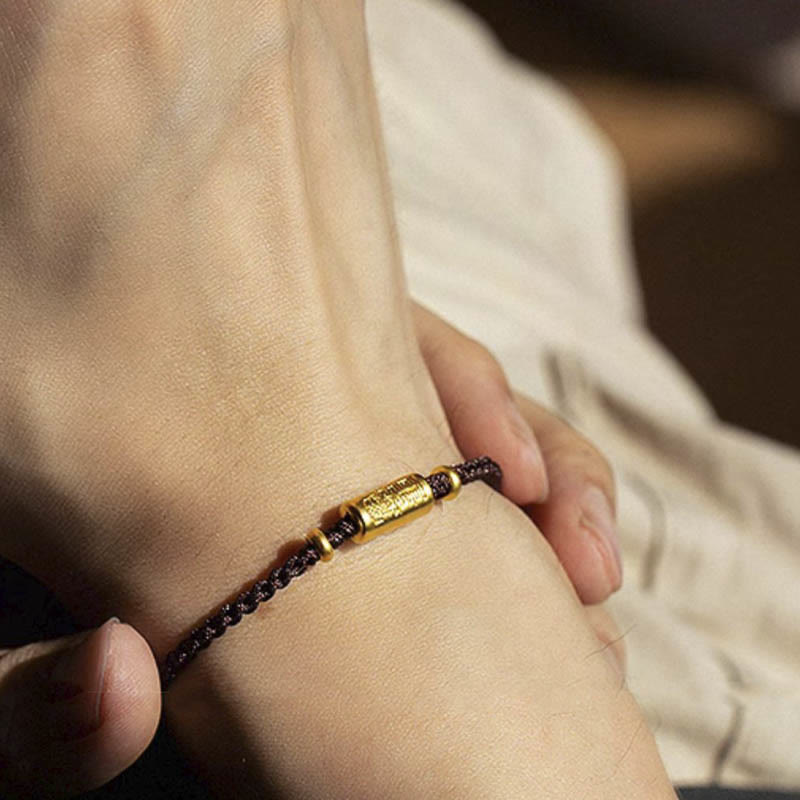 Buddha Stones999ゴールド 幸運のお守り 彫刻デザイン ハンドメイド 強度 編みロープブレスレット