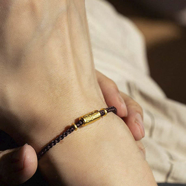 Buddha Stones999ゴールド 幸運のお守り 彫刻デザイン ハンドメイド 強度 編みロープブレスレット