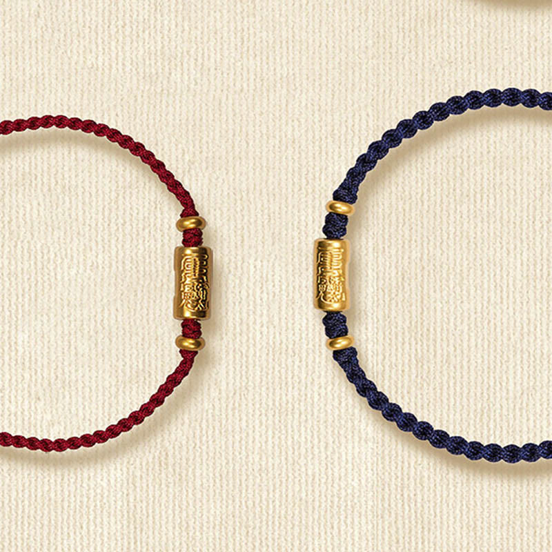Buddha Stones999ゴールド 幸運のお守り 彫刻デザイン ハンドメイド 強度 編みロープブレスレット