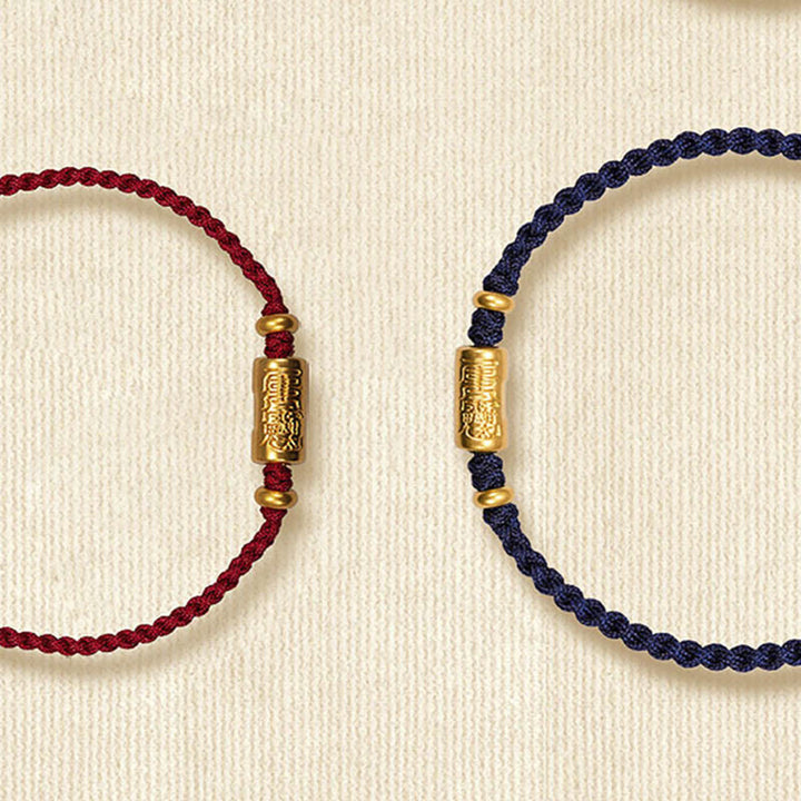 Buddha Stones999ゴールド 幸運のお守り 彫刻デザイン ハンドメイド 強度 編みロープブレスレット