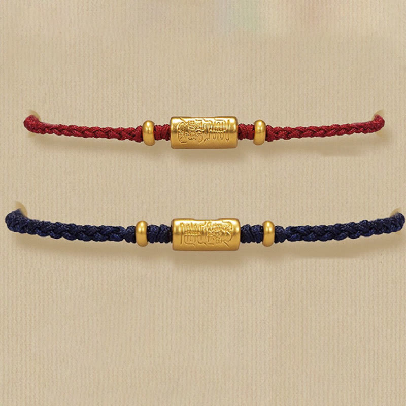 Buddha Stones999ゴールド 幸運のお守り 彫刻デザイン ハンドメイド 強度 編みロープブレスレット