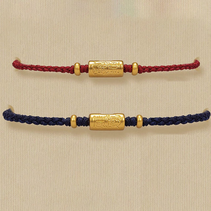 Buddha Stones999ゴールド 幸運のお守り 彫刻デザイン ハンドメイド 強度 編みロープブレスレット