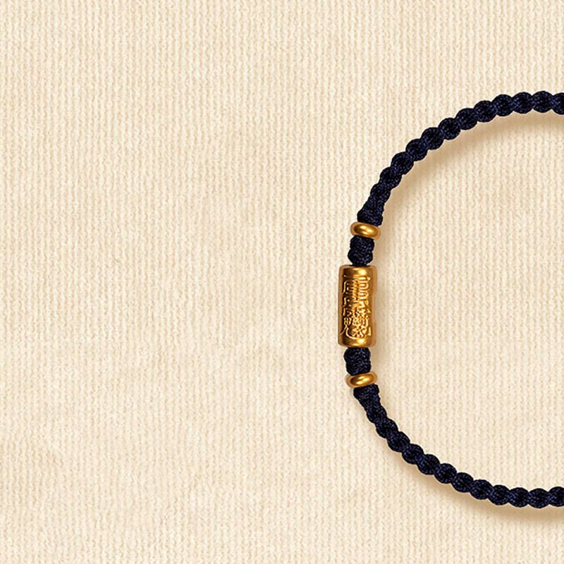 Buddha Stones999ゴールド 幸運のお守り 彫刻デザイン ハンドメイド 強度 編みロープブレスレット