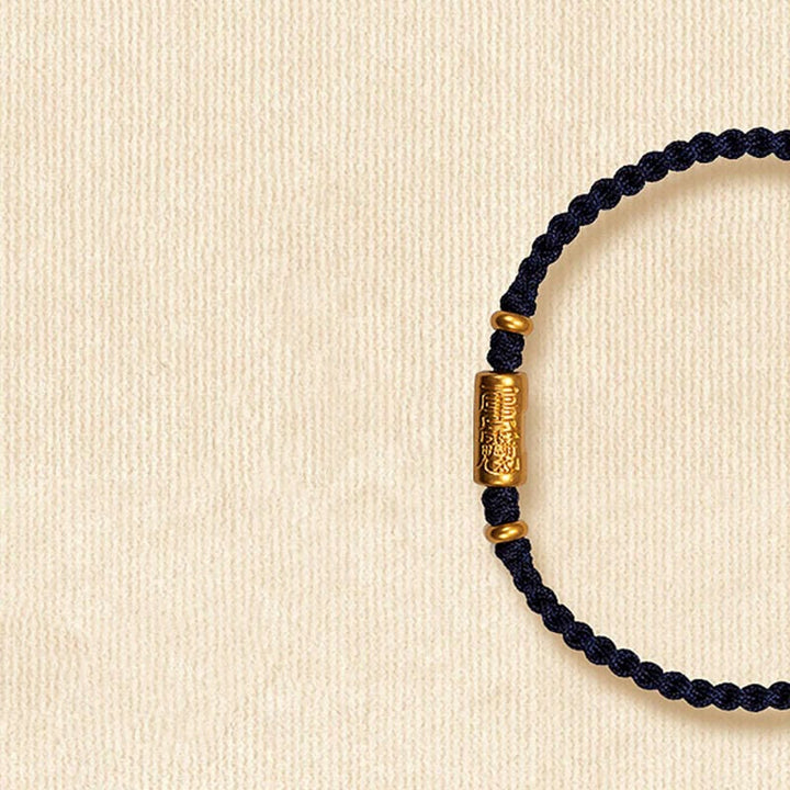 Buddha Stones999ゴールド 幸運のお守り 彫刻デザイン ハンドメイド 強度 編みロープブレスレット