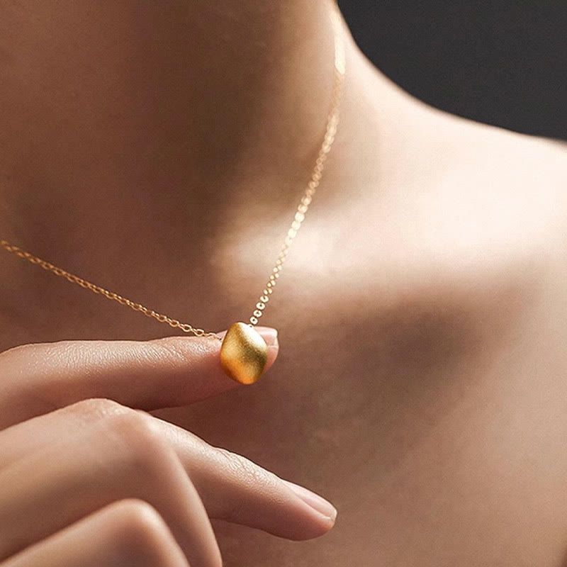 Buddha Stones999ゴールドエッグウォータードロップパターン祝福ネックレスペンダント