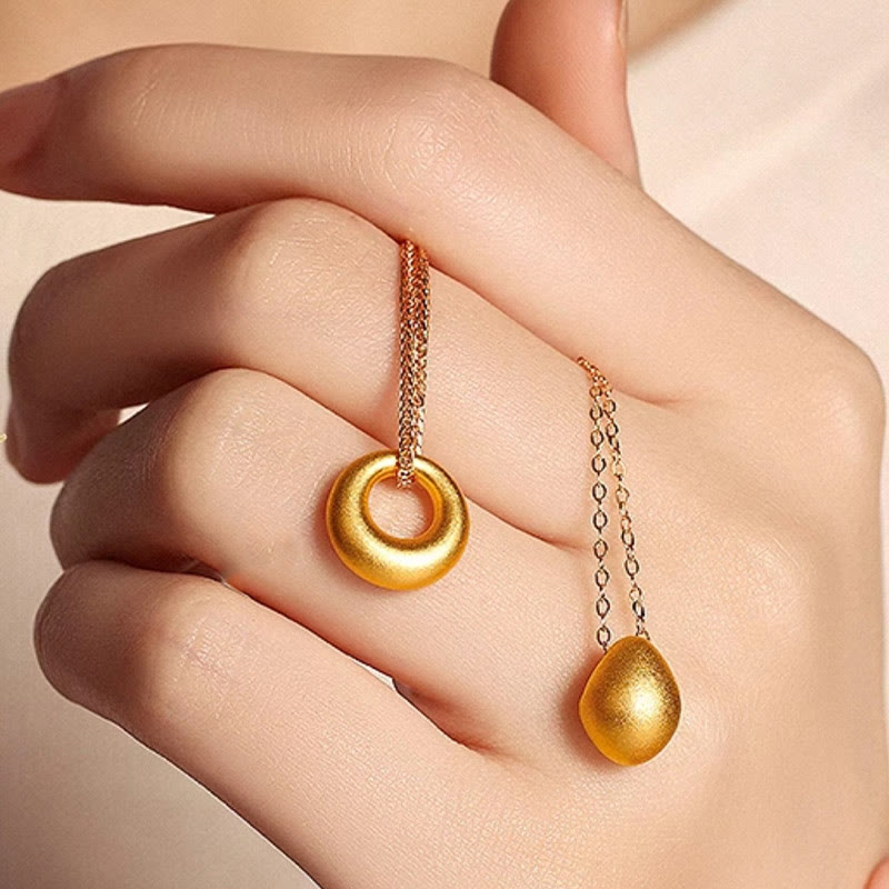 Buddha Stones999ゴールドエッグウォータードロップパターン祝福ネックレスペンダント