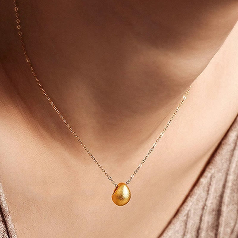 Buddha Stones999ゴールドエッグウォータードロップパターン祝福ネックレスペンダント