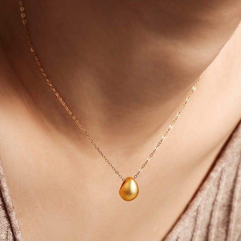 Buddha Stones999ゴールドエッグウォータードロップパターン祝福ネックレスペンダント