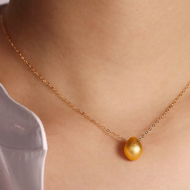 Buddha Stones999ゴールドエッグウォータードロップパターン祝福ネックレスペンダント