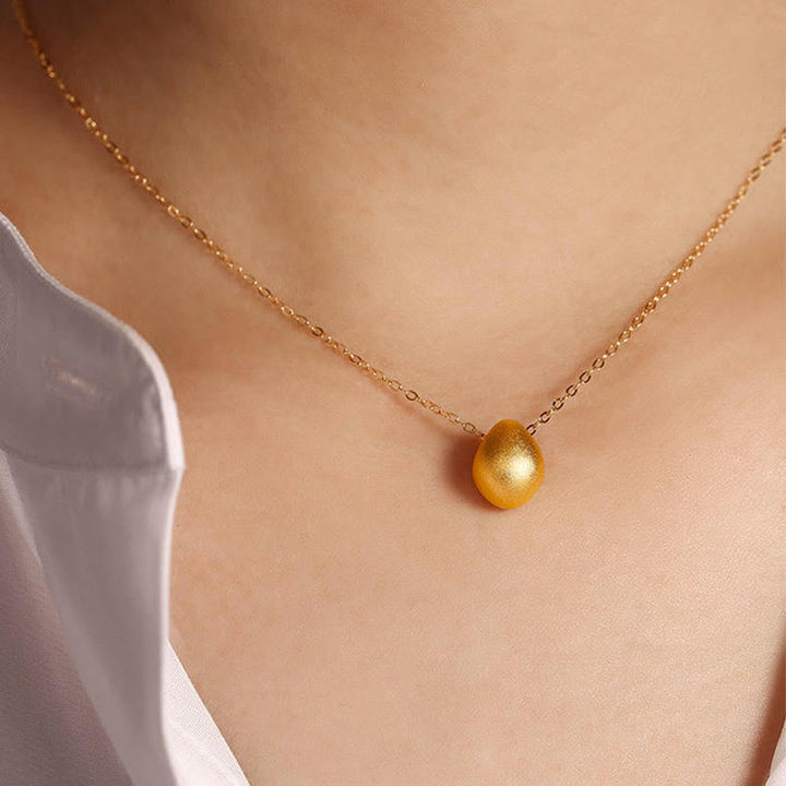 Buddha Stones999ゴールドエッグウォータードロップパターン祝福ネックレスペンダント