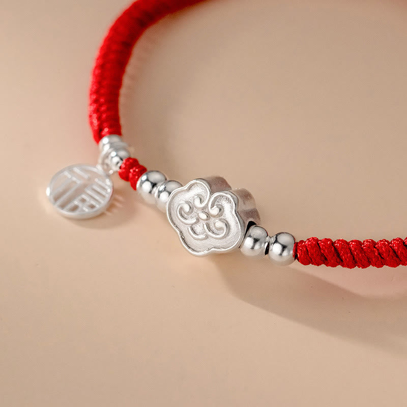 Buddha Stonesハンドメイド925スターリングシルバーフーキャラクター縁起の良い雲の祝福編みロープブレスレット