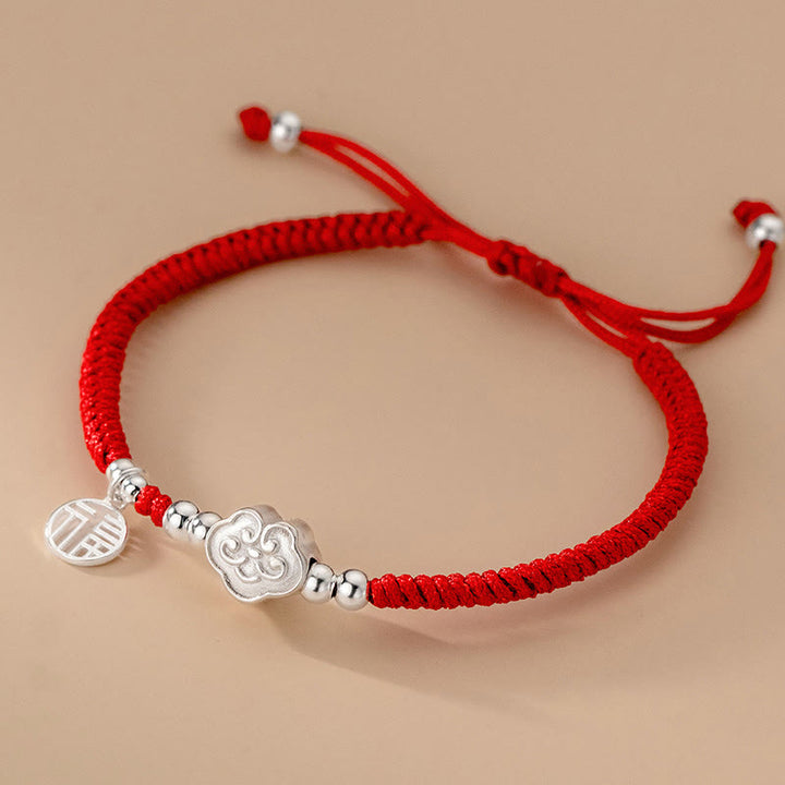 Buddha Stonesハンドメイド925スターリングシルバーフーキャラクター縁起の良い雲の祝福編みロープブレスレット