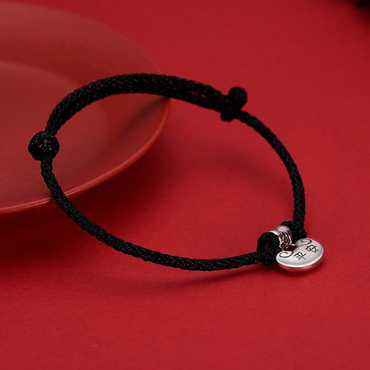 Buddha Stonesハンドメイド925スターリングシルバー平和と喜び安全幸運の願いロック強度編みロープブレスレット