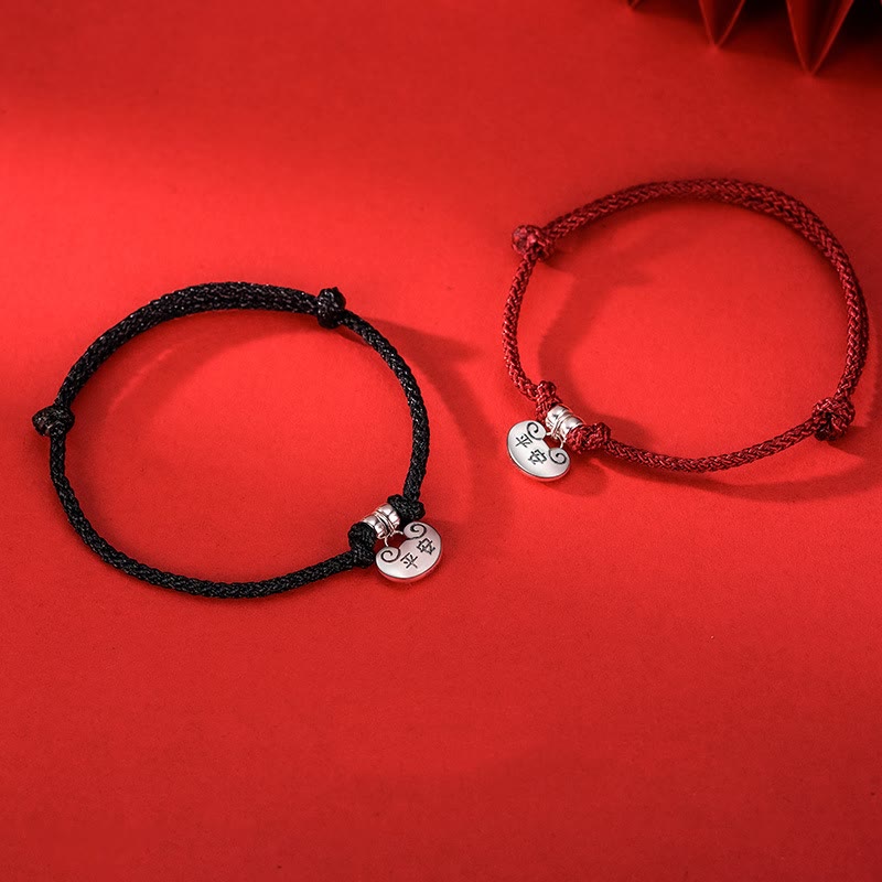 Buddha Stonesハンドメイド925スターリングシルバー平和と喜び安全幸運の願いロック強度編みロープブレスレット