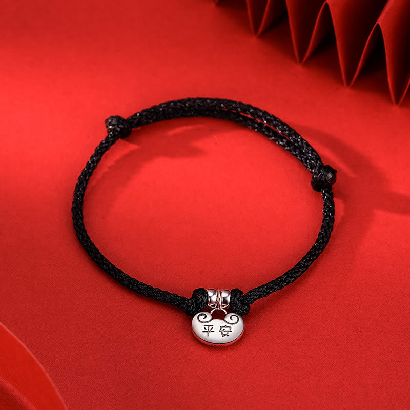 Buddha Stonesハンドメイド925スターリングシルバー平和と喜び安全幸運の願いロック強度編みロープブレスレット