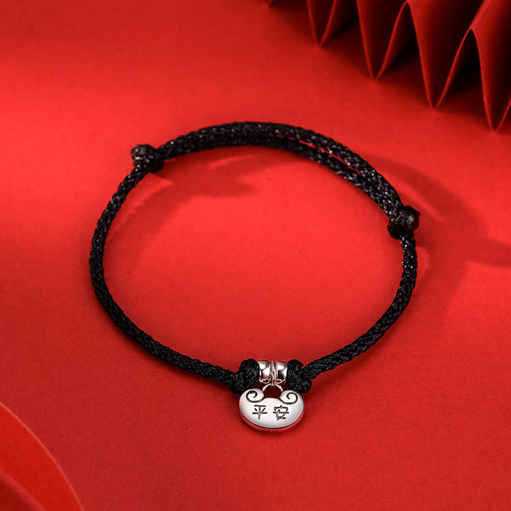 Buddha Stonesハンドメイド925スターリングシルバー平和と喜び安全幸運の願いロック強度編みロープブレスレット
