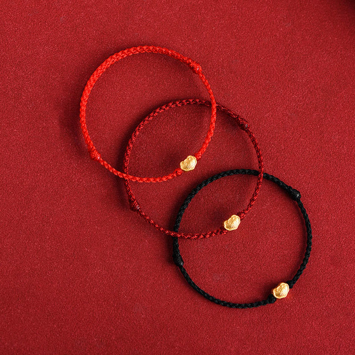 Buddha Stones999ゴールド中国ロックチャームフーキャラクター保護ハンドメイドロープブレスレット - image 1