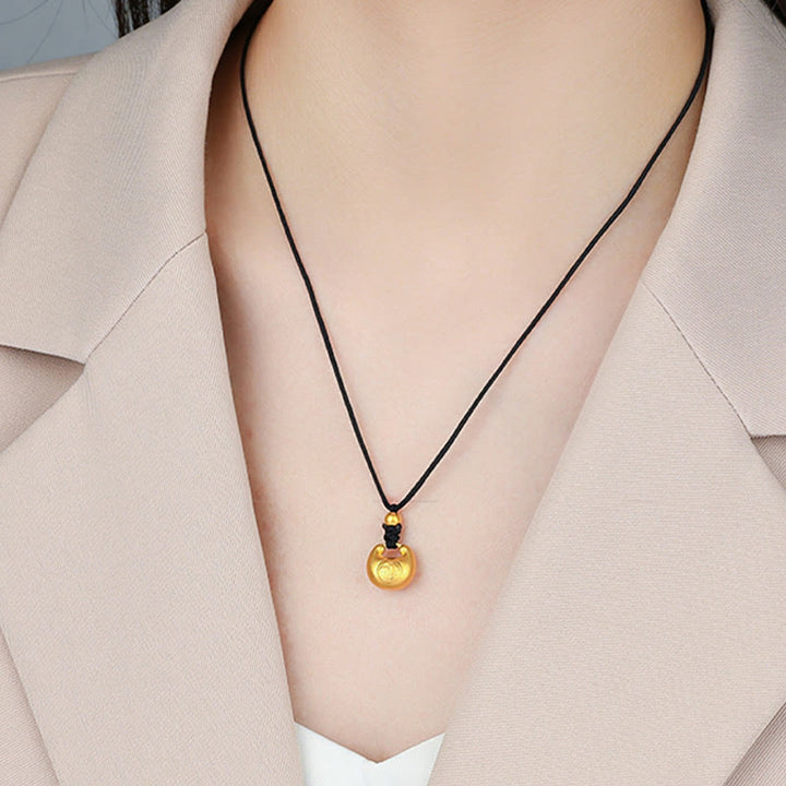 Buddha Stones999ゴールドフーキャラクターウィッシュロックパターン幸運ロープネックレスペンダント